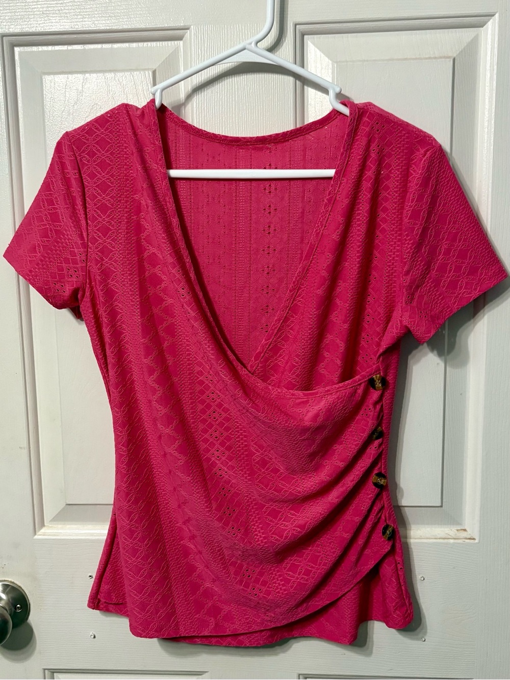 Bright Pink Draped Short Sleeve Top